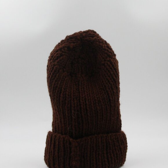 Handmade Hand Knit Acrylic Coffee Brown Ribbed Knit Toque Hat - Picture 4 of 4